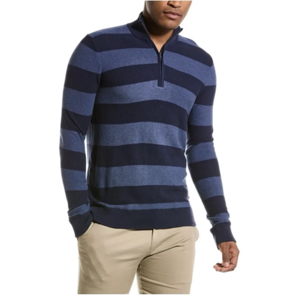 Brooks Brothers Mens 1/2 Zip Rugby Stripe‎ Sweater Size XL Blue Preppy Old Money